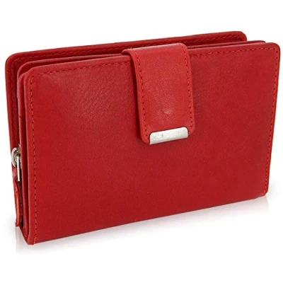Imagen de ekavale Cartera de piel suave para mujer con protección RFID, rojo, medium, Clásico