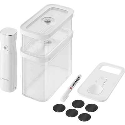Imagen de ZWILLING FRESH &amp; SAVE CUBE Juego de iniciación al vacío, Tamaño M, almacenamiento vacío 5 piezas, incluye 2x Contenedores Bomba Cuchara medidora, Etiquetas NFC