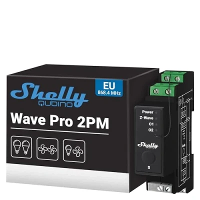 Imagen de Shelly Wave Pro 2PM, Profesional De 2 Canales Carril DIN Z 800 Series Smart Switch Con Medición Consumo, Automatización Del Hogar, Repetidor Red Extendida
