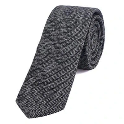Imagen de DonDon Corbata estrecha de algodón para hombres 6 cm negro gris dibujo en espiga