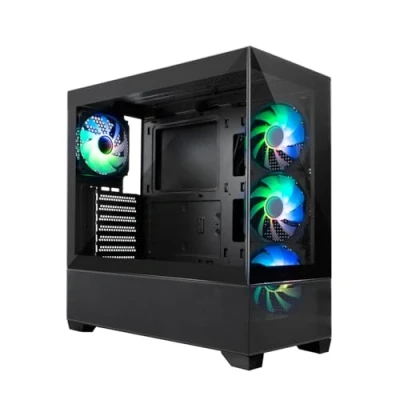 Imagen de CoolBox GA250 Vision Caja PC ATX, Ventana Lateral y Frontal de Cristal Templado, Incluye 4 Ventiladores 12cm ARGB, Soporta Refrigeración Líquida, Admite Gráficas hasta 400mm