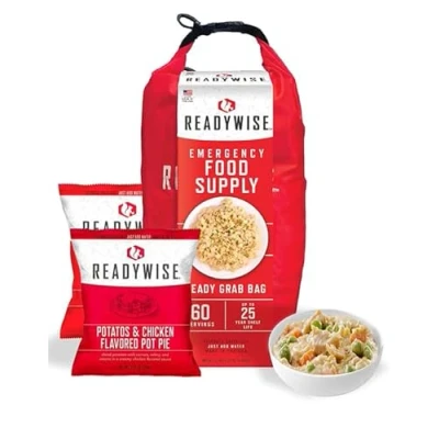 Imagen de ReadyWise, 60 raciones, Desayuno, comida y cena, Bolsa seca Grab &amp; Go, liofilizado, 25 años de caducidad, emergencia, 7 días para 1 persona, semana
