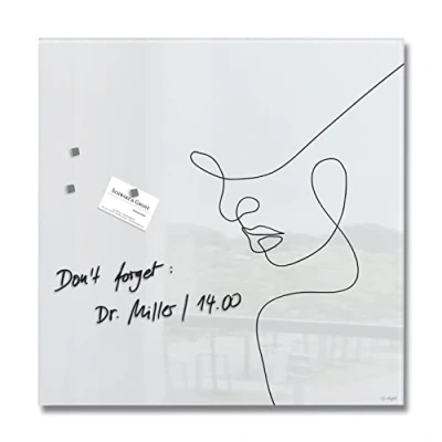 Imagen de SIGEL GL295 Pizarra de cristal magnética Artverum Line Art Mujer blanco, negro 48 x cm seguridad