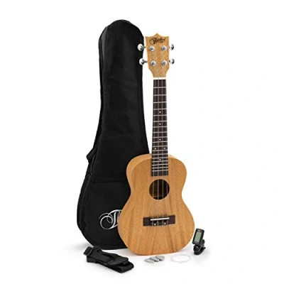 Imagen de Theodore Ukelele de concierto 58,4 cm 2 pulgadas caoba Uke con bolsa concierto, 3 púas fieltro, cuerdas repuesto para ukelele, correa y afinador cromático clip