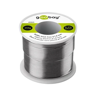 Imagen de Goobay 40845 Estaño para soldar sin plomo; ø 1,0 mm, 250 g de soldadura marca respetuosa con el medio ambiente un contenido plata (Ag) 0,3%