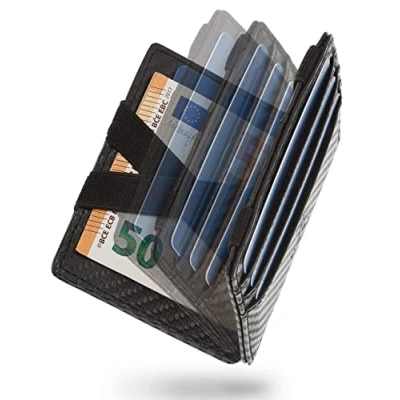 Imagen de WEST Cartera Hombre con Monedero y Empaque para Regalo Tarjetero RFID Compacto Hombres Magica Banda Resistente Dinero Antirrobo (Carbon)