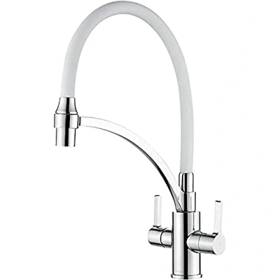 Imagen de Ibergrif M22142 3 Grifo de Cocina con Manguera Silicona, Fregadero Mezclador, Giratoria 360 Grados, Blanco