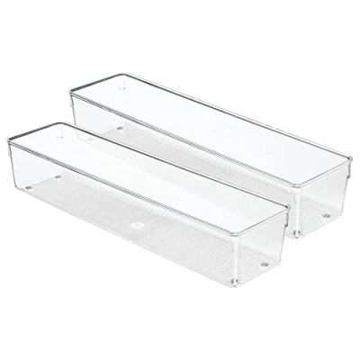 Imagen de iDesign Linus Organizador de cajones, cubertero para cajones cocina en plástico, juego 2 cuberteros cajón, transparente