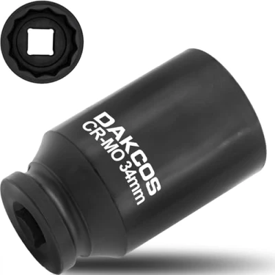 Imagen de DAKCOS 1/2&quot; Llave de Impacto Vaso Largo 34mm Multidiente 12 caras, Cr Mo, 78mm longitud