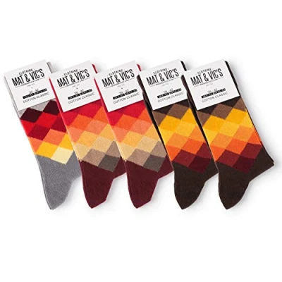Imagen de Mat &amp; Vic’s Calcetines Clásicos de Vestir para Hombre y Mujer, Algodón, Certificado Oeko Tex 100, cómodos (5 pares, Diamond Terra gris rojo oscuro marrón diamante cuadros argyle, UK 4 5.5 / EU 35 38)