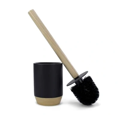 Imagen de Nadi Collection Escobilla baño WC Inodoro Serie Aries Negro Mate Resina y Madera Base Pintada a Mano Cepillo Desmontable 9.1ø x 34.5 cm Alto (Negro)