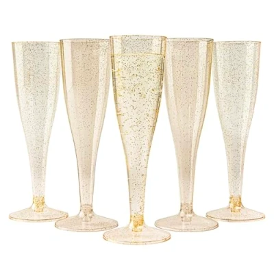 Imagen de MATANA 48 Copas de Champán Plástico con Brillo Dorado, 133ml Flautas Vasos Reutilizables y Resistentes para Cócteles, Postres Bodas, Cumpleaños, Fiestas
