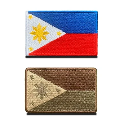 Imagen de 2 Pcs Bandera de Filipinas los Filipinos Emblema la Alianza Parche Gancho y Lazo Bordado para el Equipo Ropa Abrigo Mochila Gorras Viajes Hombro Táctico Militar