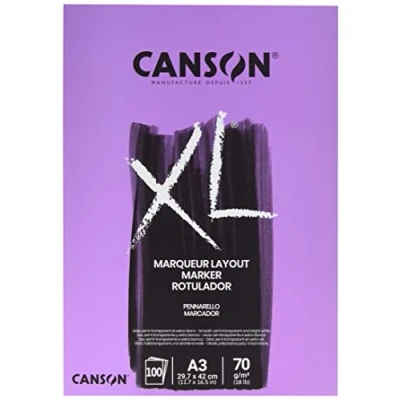 Imagen de Canson XL, Papel de dibujo color, Muy suave, 70g, Encolados por el lado corto, A3 29,7x42cm, Extra Blanco, 100 hojas