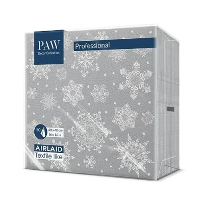 Imagen de PAW Servilletas Papel Airlaid (40 x 40 cm) 50 Unidades de Navidad con motivos invernales y navideños Ideales para la mesa festiva Color: Snowflakes silver