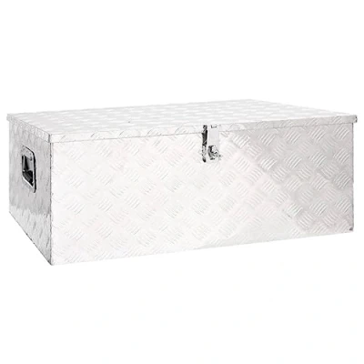 Imagen de vidaXL Caja de Almacenaje Herramienta Vehículo Accesorio Remolque Coche Organizador Transporte Portátil Garaje Tapa Aluminio Plateado