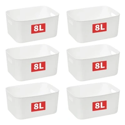 Imagen de Cetomo 8L * 6 Cesta de almacenamiento, contenedores organizadores domésticos con asas para cocina, oficina, encimeras, armarios, dormitorios y baños