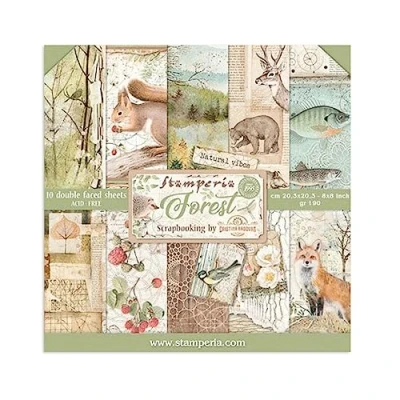 Imagen de Stamperia SBBS06 Forest Bloc de Papel (10 Hojas, 20,3 x 20,3, Doble Cara), Multicolor, 20.3 (8&quot; 8&quot;)