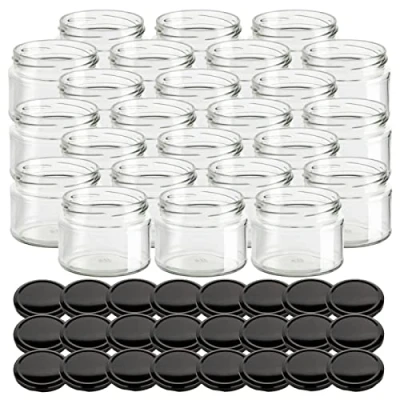 Imagen de gouveo juego de 24 tarros conserva 300 ml para salsa con tapa rosca negro BS conservación TO82 mermelada, especias