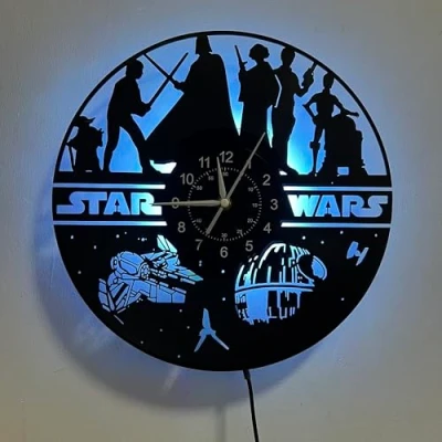 Imagen de reloj de pared vinilo Star Wars 12 pulgadas, LED 7 colores cambiantes, para niños, hecho a mano decoración del hogar