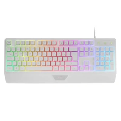 Imagen de MARSGAMING MK124, Teclado Ergonómico H Mech, Reposamuñecas Integrado, Iluminación FRGB Rainbow, Gaming Antighosting Avanzado, PC Completo Multiplataforma, Idioma Portugués, Blanco