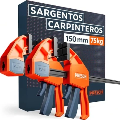 Imagen de Presch Sargentos Carpintero 150mm 2 uds de apriete Con 75 kg fuerza sujeción Robusto grazie all&#039;acciaio al carbonio e alla plastica rinforzata función separación