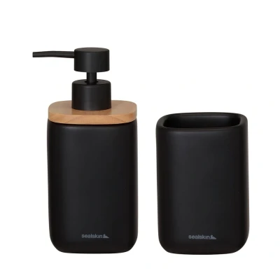 Imagen de Sealskin Mind Juego de baño Dispensador jabón 200 ml Vaso para cepillos dientes Negro