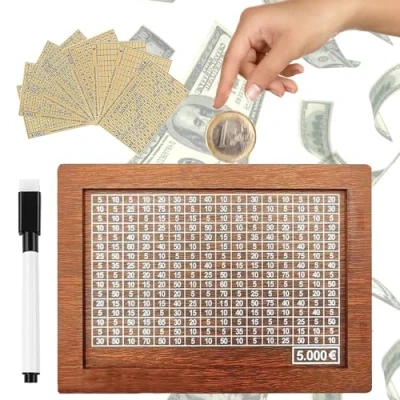 Imagen de Hucha de Madera,Hucha con Contador,Hucha Reutilizable bolígrafo,Hucha Objetivo Ahorro y números para marcar,para Ayudar a Los Niños Desarrollar el Hábito Ahorr. (A)