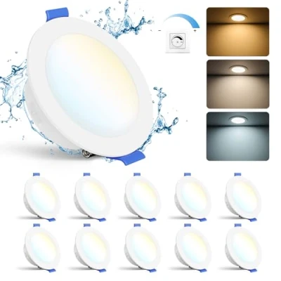 Imagen de Gr4tec Foco LED Interior Regulable, 10 x IP65 Downlight Techo Empotrable 6W Blanco Cálido 2700K Natural 4000K Frio 6000K, Ojos de Buey Agujero 68 80mm, Para Baño
