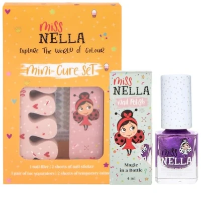 Imagen de Juego de accesorios para uñas Miss Nella Kids + esmalte Galactic Unicorn: Peel Off, pegatinas uñas, tatuajes, lima y separadores dedos los pies
