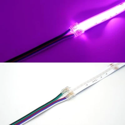 Imagen de Conector de tira LED RGB/RGBW COB, 10Pcs 10mm/12mm ángulo LED, en forma L, 4 Pin/5 Pin para COB 10mm RGB/12mm RGBW (5P 12mm RGBW, Conector+cable)