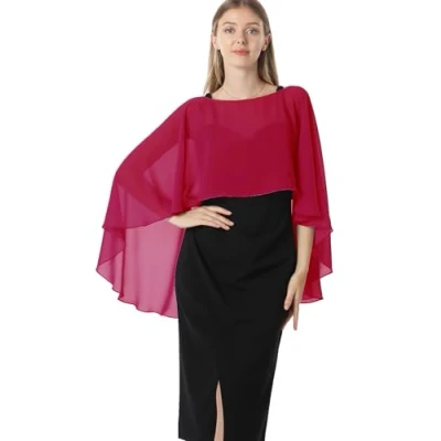 Imagen de Hotshawl Capelets de gasa para mujer, chales y envolturas vestido noche, capas boda, Rojo oscuro, Talla única
