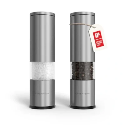 Imagen de LARS NYSØM Juego de 2 molinillos sal y pimienta manuales con molinillo cerámica ajustable grueso a fino I especias diseño (Stainless Steel)
