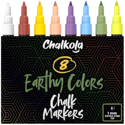 Imagen de Chalkola rotuladores de tiza líquida (8 unidades, punta extrafina 1 mm), pastel borrables para pizarras, ventanas, bistró