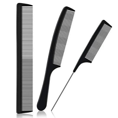 Imagen de URAQT Peines de Peluqueria Profesional, 3pcs Peine Piojos y Liendres Antiestático, Pelo Rizado Fibra Carbono, Hombre Peluquero para Corte Peinado