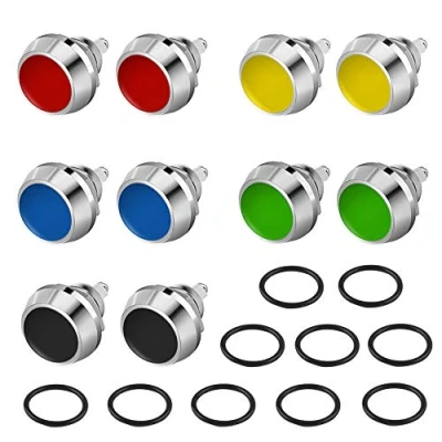Imagen de QitinDasen 10Pcs Premium 12mm Momentáneo Interruptor a Pulsador, 2 Pin Terminal de Tornillo Metal Botón Redondo, IP65 Impermeable Pulsador (5 Colores)