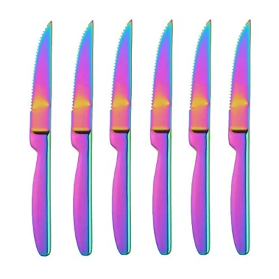 Imagen de Bisda Juego de 6 cuchillos Carne arco iris serrado Steak Knives acero inoxidable sierra Cuchillo para 22cm largo mesa cocina lavavajillas seguro