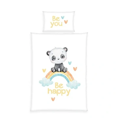 Imagen de Herding Baby Best Juego de Ropa Cama Franela, diseño arcoíris Panda, Fabricado en Verde por Oeko Tex, Funda Almohada 40 x 60 cm, con Solapa Hotel, nórdica 100 135