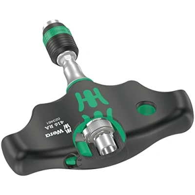 Imagen de Wera 05023461001 416 RA Destornillador de puntas mango en&quot;T&quot; con función carraca y sistema cambio rápido Rapidaptor, 1/4&quot;, 45 mm, Negro verde