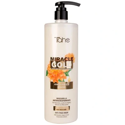Imagen de Tahe Miracle Gold Mascarilla Antiencrespamiento para Cabellos Gruesos con Queratina, Aceite de Argán y extracto Manzanilla (1000 ml (Paquete 1))