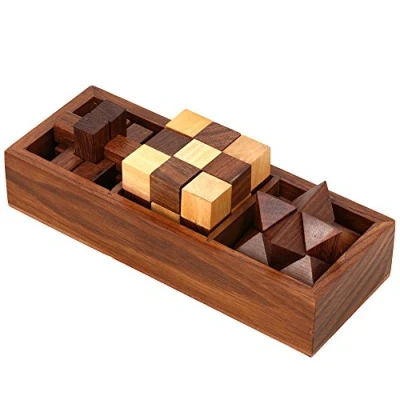 Imagen de Ajuny Set de Juegos Rompecabezas Madera Desafiantes 3D para Adolescentes y Adultos con Caja Almacenamiento Decorativa Pruebas IQ, Artesanales como Regalos