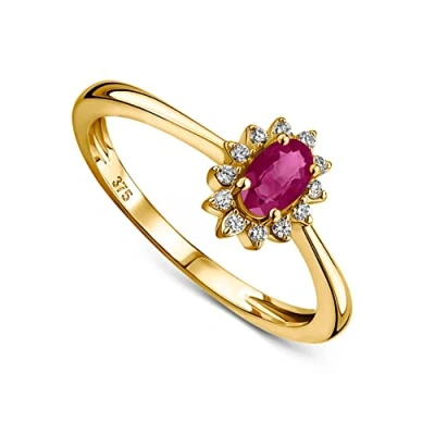 Imagen de MIORE orla anillo de compromiso con diamantes y rubí engastados en oro amarillo 9 quilates 375 12 naturales 0,07 rojo oval natural 0,31