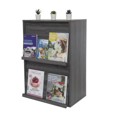 Imagen de Iris Ohyama, mobiliario, biblioteca, estante de almacenamiento, 2 puertas plegables, diseño, sólido, moderno, multi uso, escritorio, habitación, salón Flap Rack Chr Gris Oak