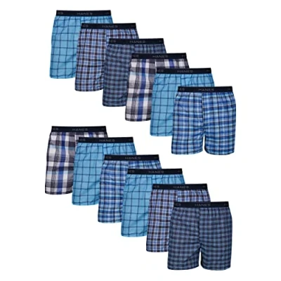 Imagen de Hanes Tagless Boxers with ComfortFlex Waistband Multiple Packs Available Bxer, 12 Unidades Cuadros Azules Surtidos, S para Hombre