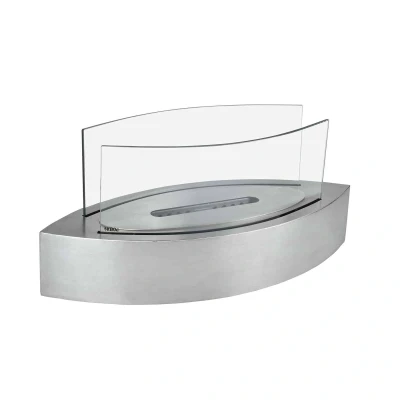 Imagen de KEKAI Biochimenea de Sobremesa Fuji 50,8x20,3x23 cm Chimenea Portátil Bioetanol con Quemador Acero Inoxidable, Protección Vidrio Templado y Accesorio Apagallamas, Color Plata