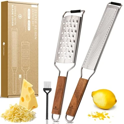 Imagen de Exitoso Zester rallador de cocina acero inoxidable con mango madera, ajo, limón, nuez moscada, queso parmesano, parmesano