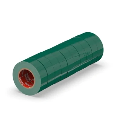 Imagen de ERKO Cinta aislante 15mm x 10m verde 10 piezas, adhesiva para instalaciones eléctricas PVC, aislar y reparar cables eléctricos, extrafuerte, agrupar