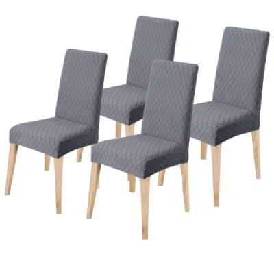 Imagen de Fundas sillas de Comedor Pack 4, para Elásticas, Jacquard Cubiertas la Lavables Desmontables, Protectoras Banquetes Oficina Hogar Restaurante Decoración, Gris