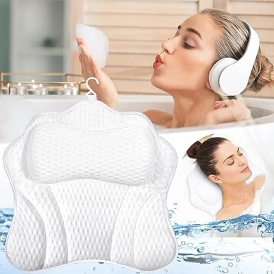 Imagen de MOYKSRR Almohada para Bañera, de Baño, Bañera Cómoda Malla Aire 4D Reposacabezas Ergonómico, Puede soportar la Cabeza,el Cuello, SPA en Casa Hidromasaje
