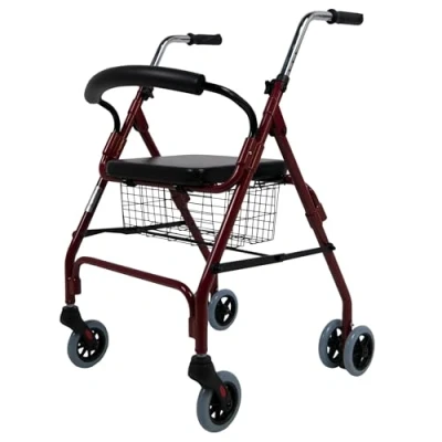 Imagen de Sanitec Andador Rollator con Frenos por Presión para Ancianos Plegable Andadores Adultos Estructura de Aluminio Ligero Asiento y Cesta